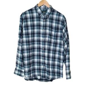 Cabelas Button-Up Shirt Men's Large Reg Blue Plaid Flannel Long Sleeve Outdoor